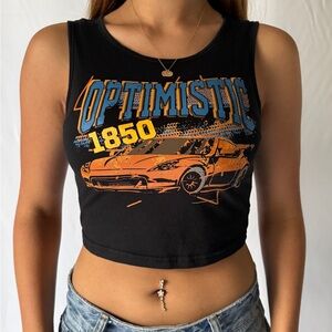 Black 'Optimistic 1850' Graphic Crop Top